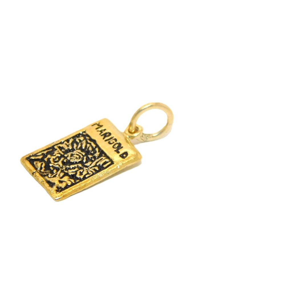 14K Marigold Seed Bad Yellow Gold Pendant Charm - Picture 3 of 4